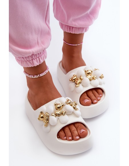 Women's Foam Slides With Decorations On Thick Sole White Bremavia
