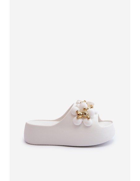 Women's Foam Slides With Decorations On Thick Sole White Bremavia