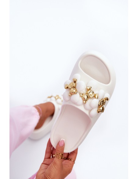 Women's Foam Slides With Decorations On Thick Sole White Bremavia