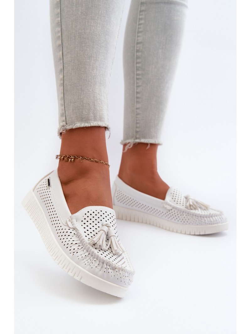 White Women's Cutout Moccasins Made of Eco Leather Tinami