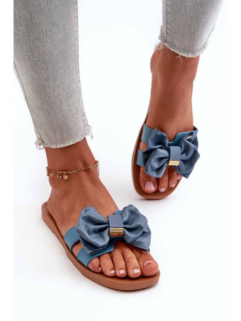 Women's Blue Slide Sandals with Bow Rivarina