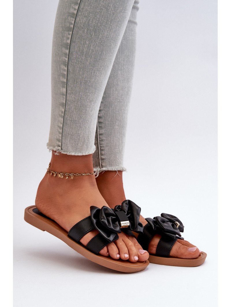 Women's Black Slides with Bow Rivarina