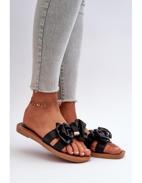 Women's Black Slides with Bow Rivarina