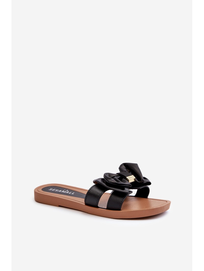 Women's Black Slides with Bow Rivarina