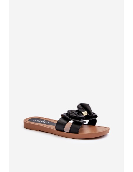 Women's Black Slides with Bow Rivarina