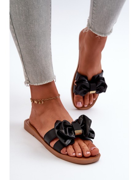 Women's Black Slides with Bow Rivarina