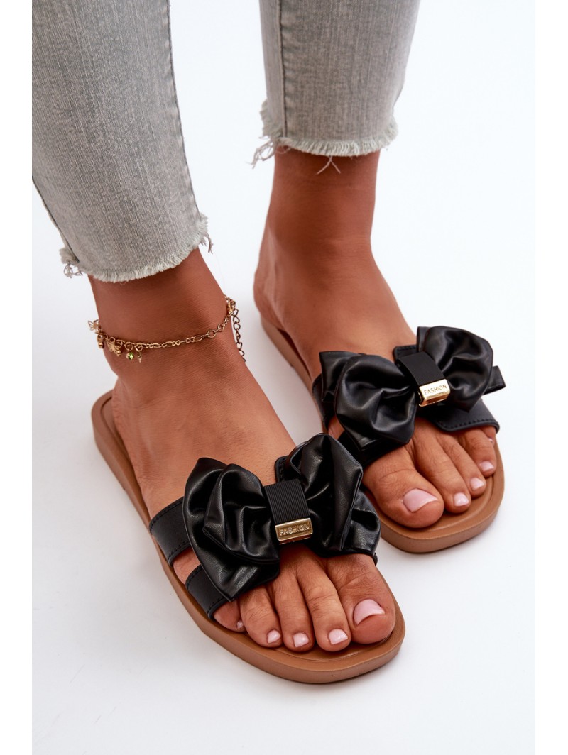 Women's Black Slides with Bow Rivarina