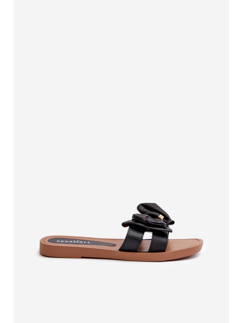 Women's Black Slides with Bow Rivarina