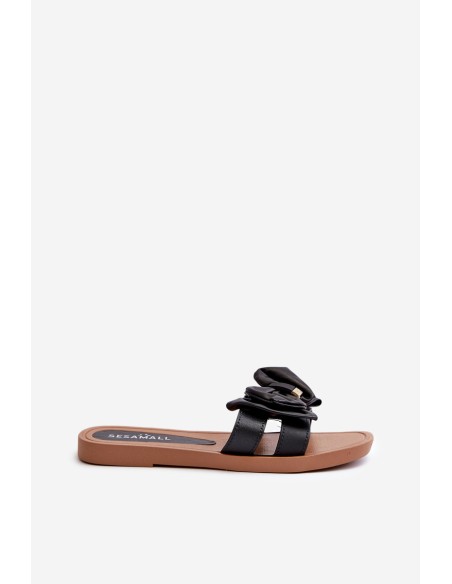 Women's Black Slides with Bow Rivarina