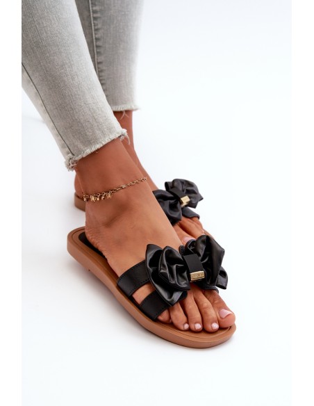 Women's Black Slides with Bow Rivarina