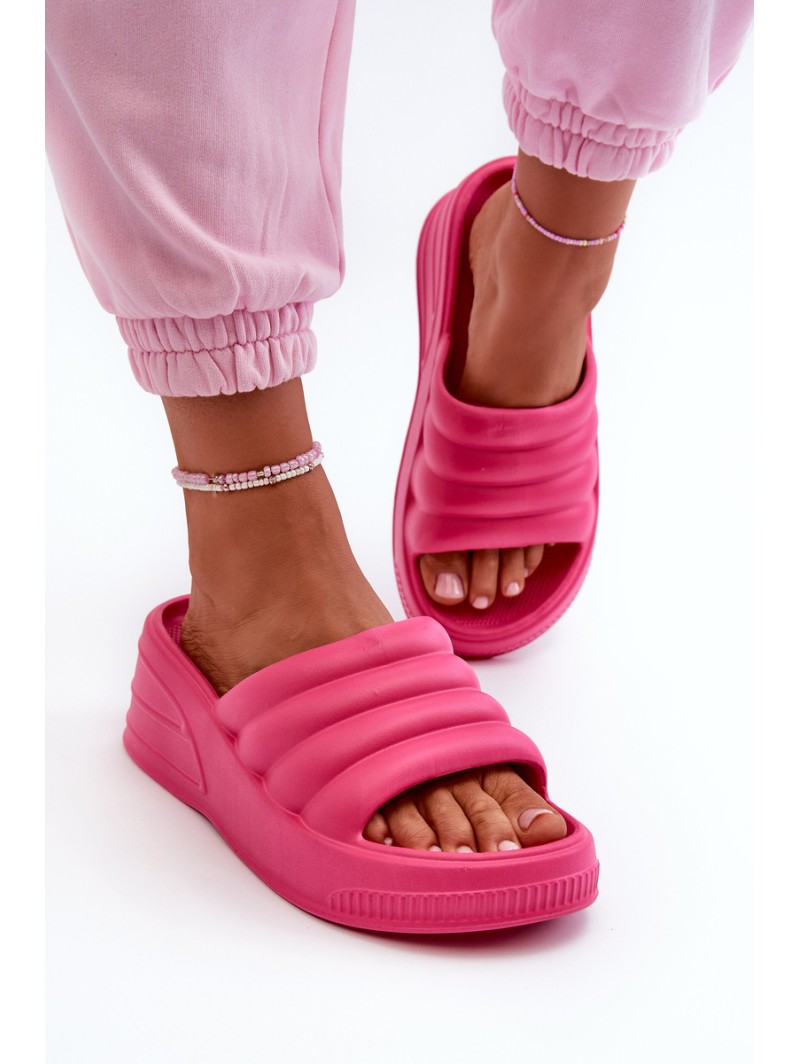 Lightweight Women's Foam Wedge Sandals On Cork And Platform Fuchsia Tendrea