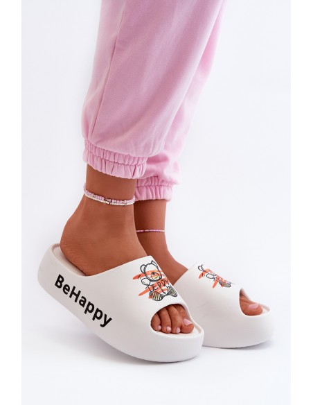 Light Women's Slides on Thick Sole with Plush White Serefina