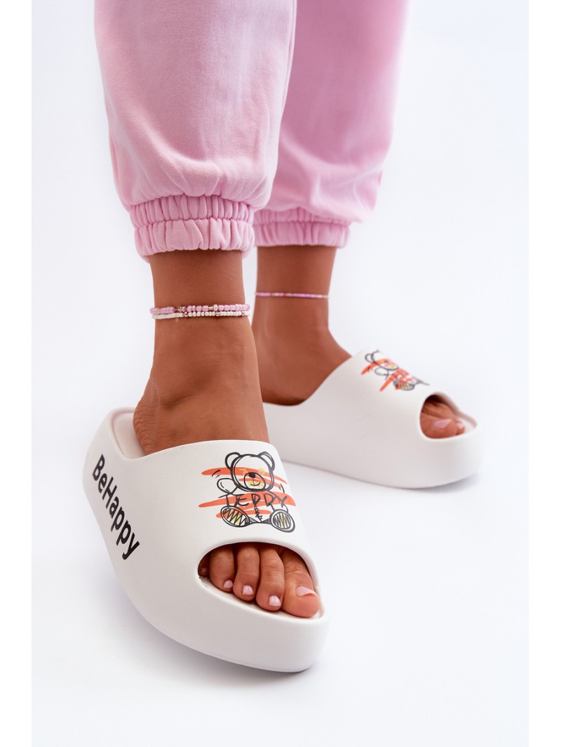 Light Women's Slides on Thick Sole with Plush White Serefina
