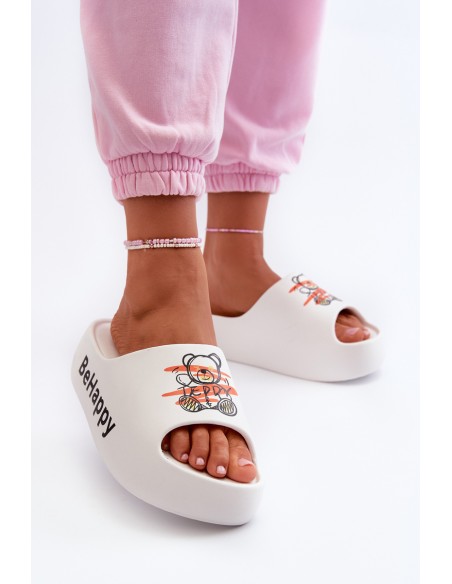 Light Women's Slides on Thick Sole with Plush White Serefina