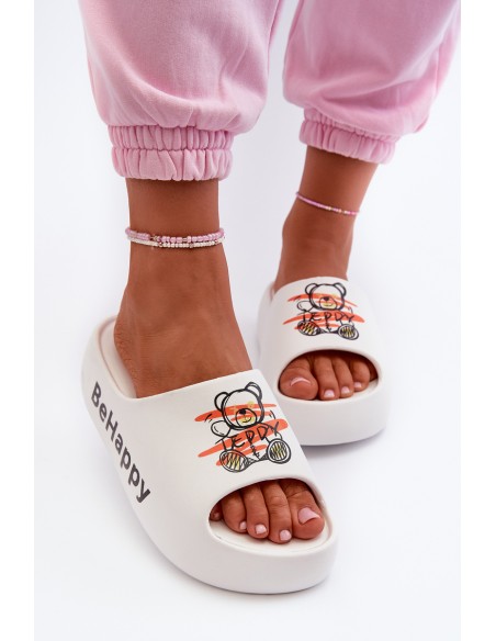Light Women's Slides on Thick Sole with Plush White Serefina