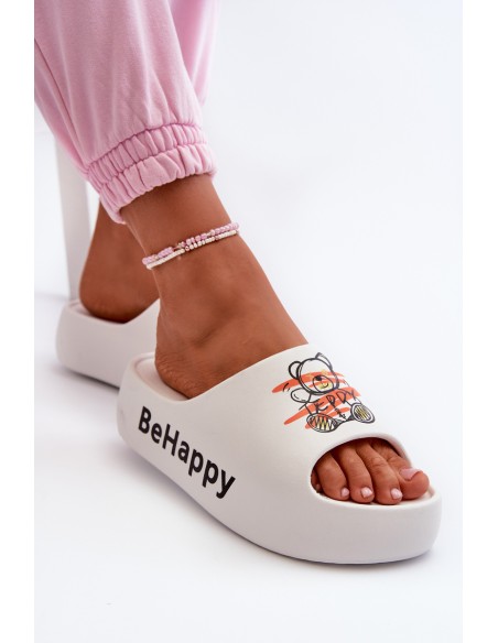 Light Women's Slides on Thick Sole with Plush White Serefina