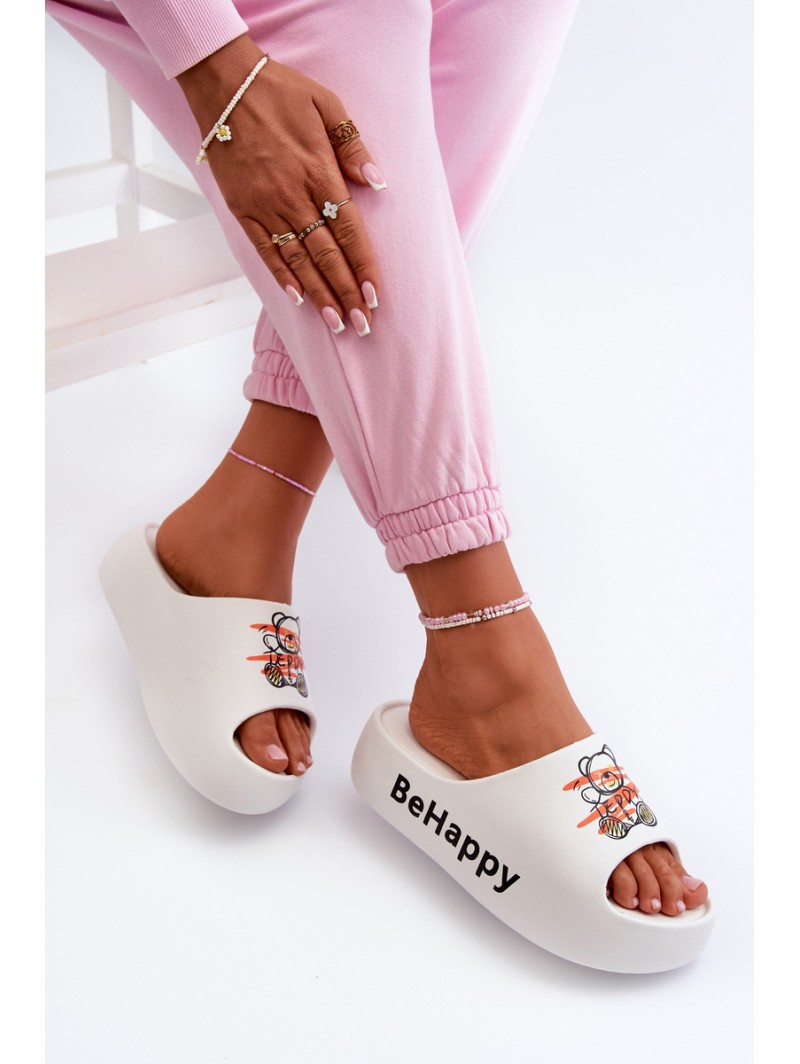 Light Women's Slides on Thick Sole with Plush White Serefina