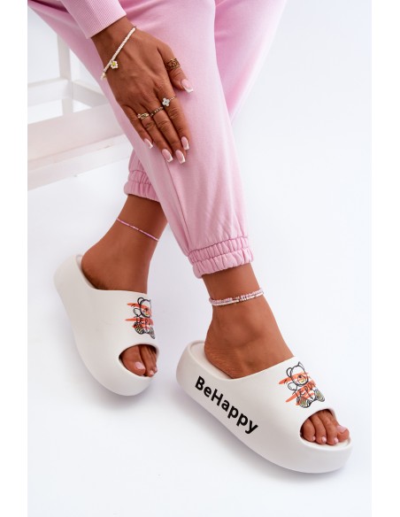 Light Women's Slides on Thick Sole with Plush White Serefina