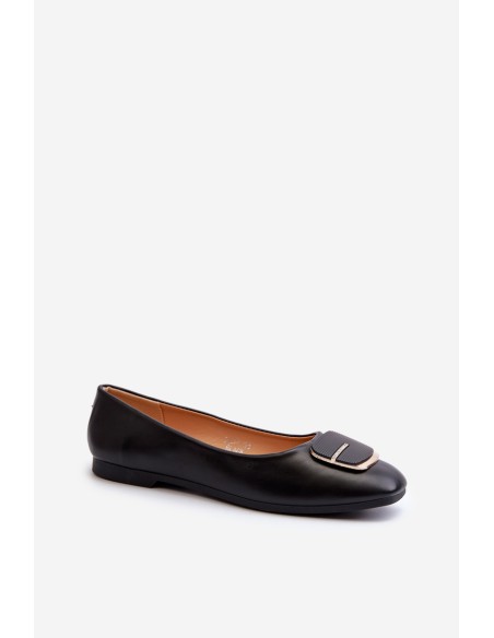 Women's Eco Leather Ballerina Flats with Decoration Black Edoslli