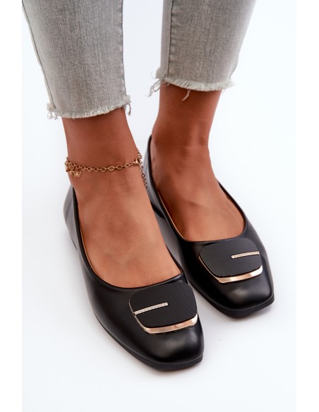 Women's Eco Leather Ballerina Flats with Decoration Black Edoslli