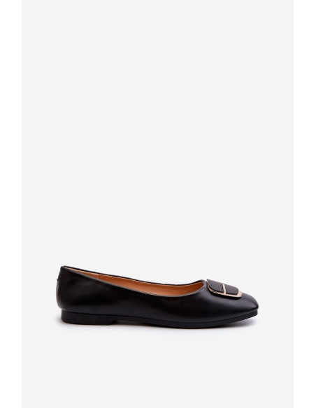 Women's Eco Leather Ballerina Flats with Decoration Black Edoslli