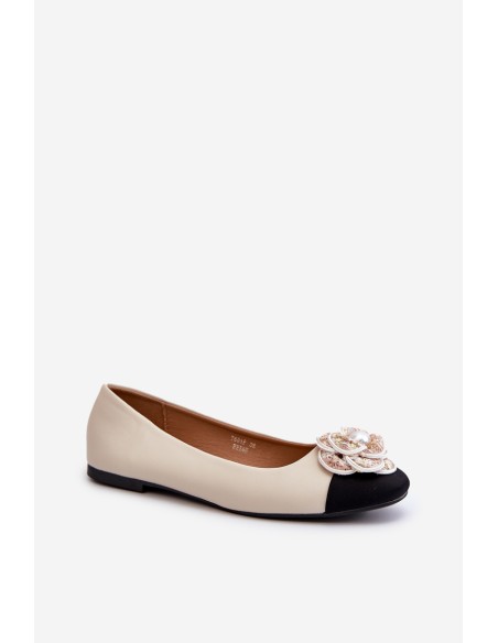 Women's Ballerina Flats in Beige Eco Leather with Decorative Detail Divinella