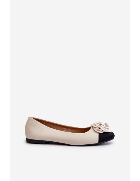 Women's Ballerina Flats in Beige Eco Leather with Decorative Detail Divinella