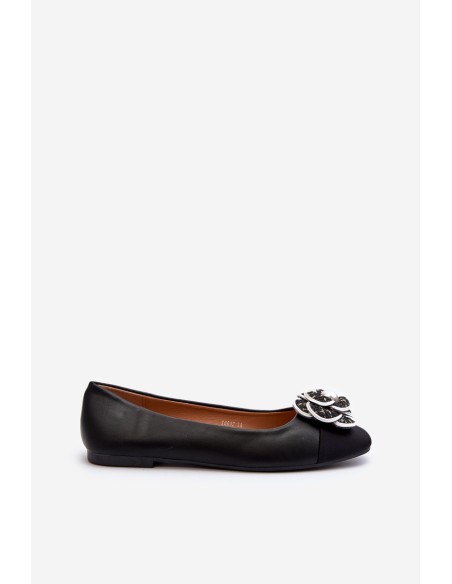 Women's Eco Leather Ballerina Flats with Decorative Detail Black Divinella