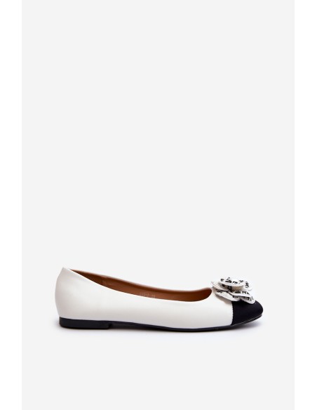 Women's Eco Leather Ballerina Flats with Decorative Detail White Divinella