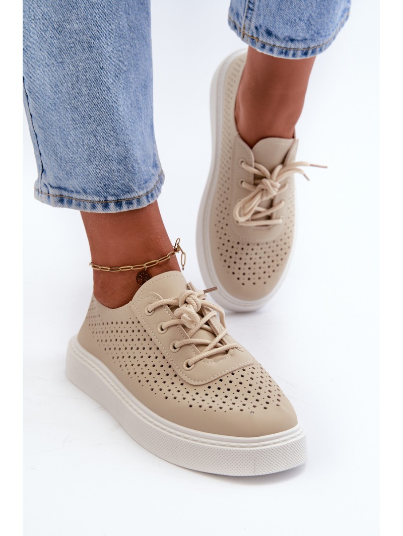 Lace-up Platform Sneakers in Beige Tanvi