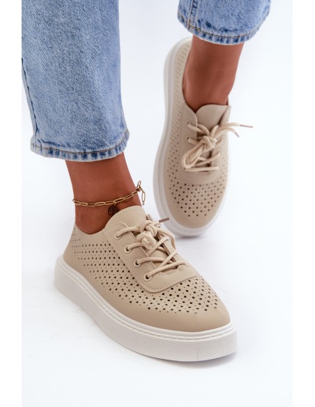 Lace-up Platform Sneakers in Beige Tanvi