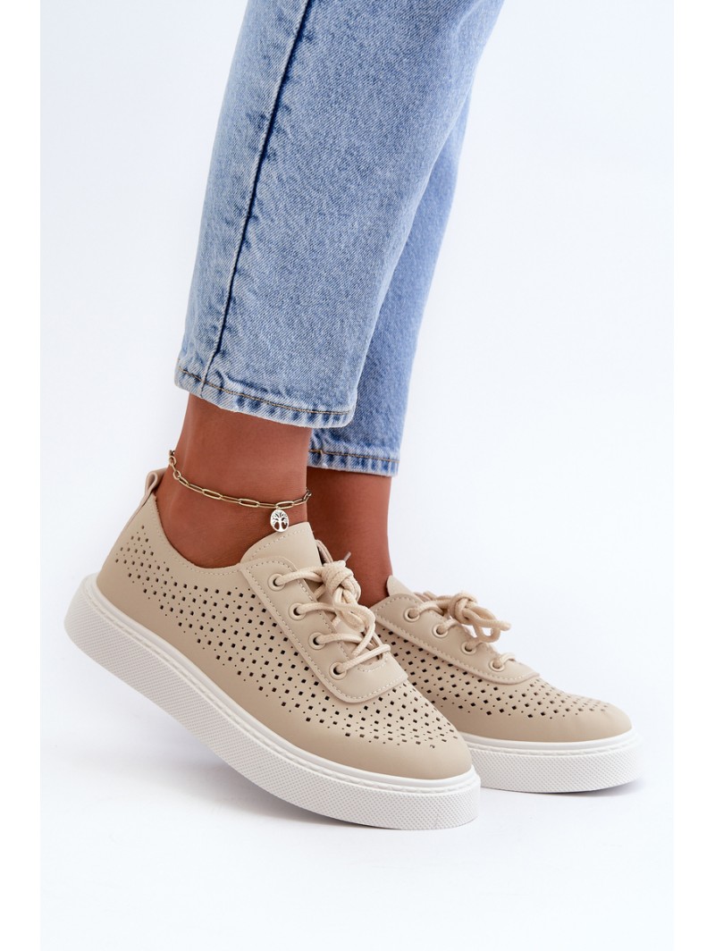 Lace-up Platform Sneakers in Beige Tanvi