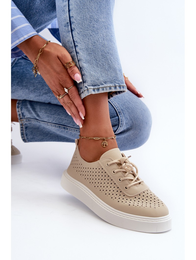 Lace-up Platform Sneakers in Beige Tanvi