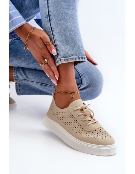 Lace-up Platform Sneakers in Beige Tanvi