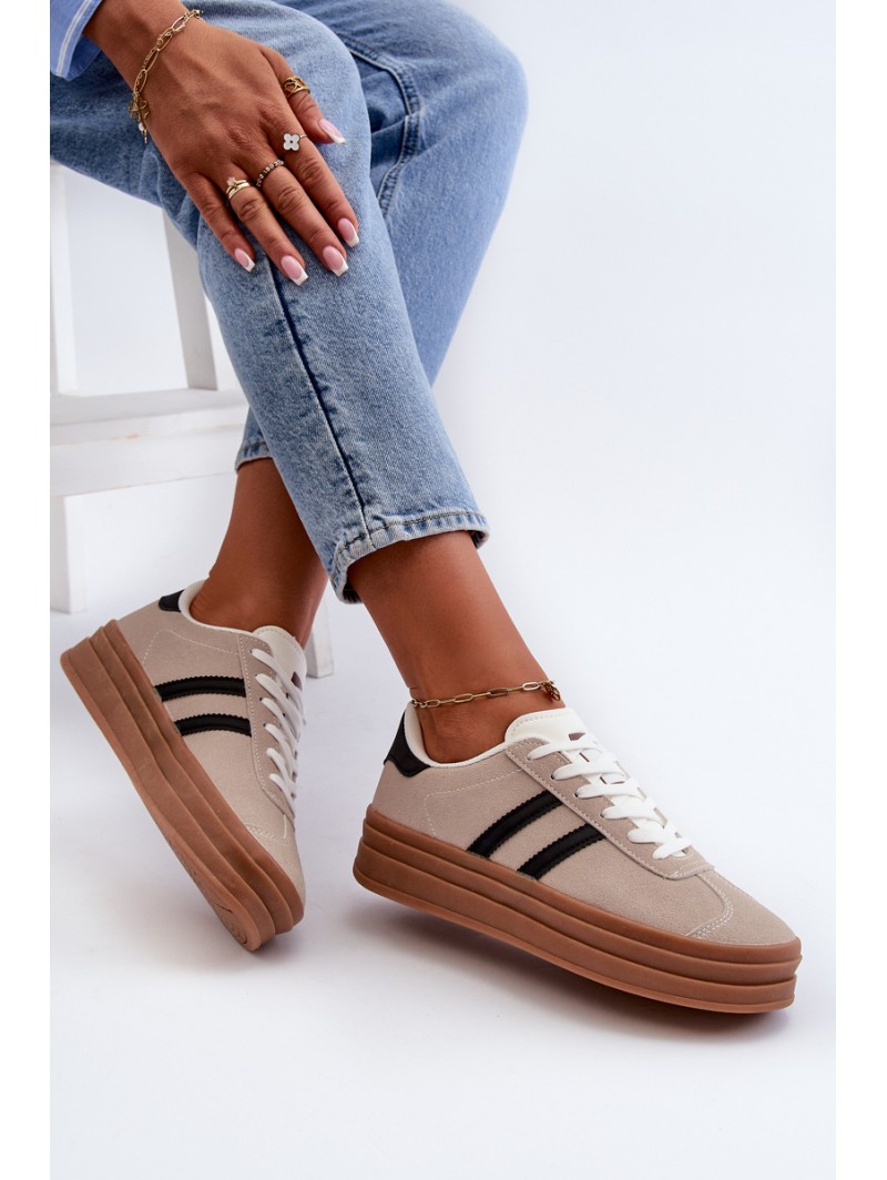 Women's Platform Sneakers Beige-Black Egelia