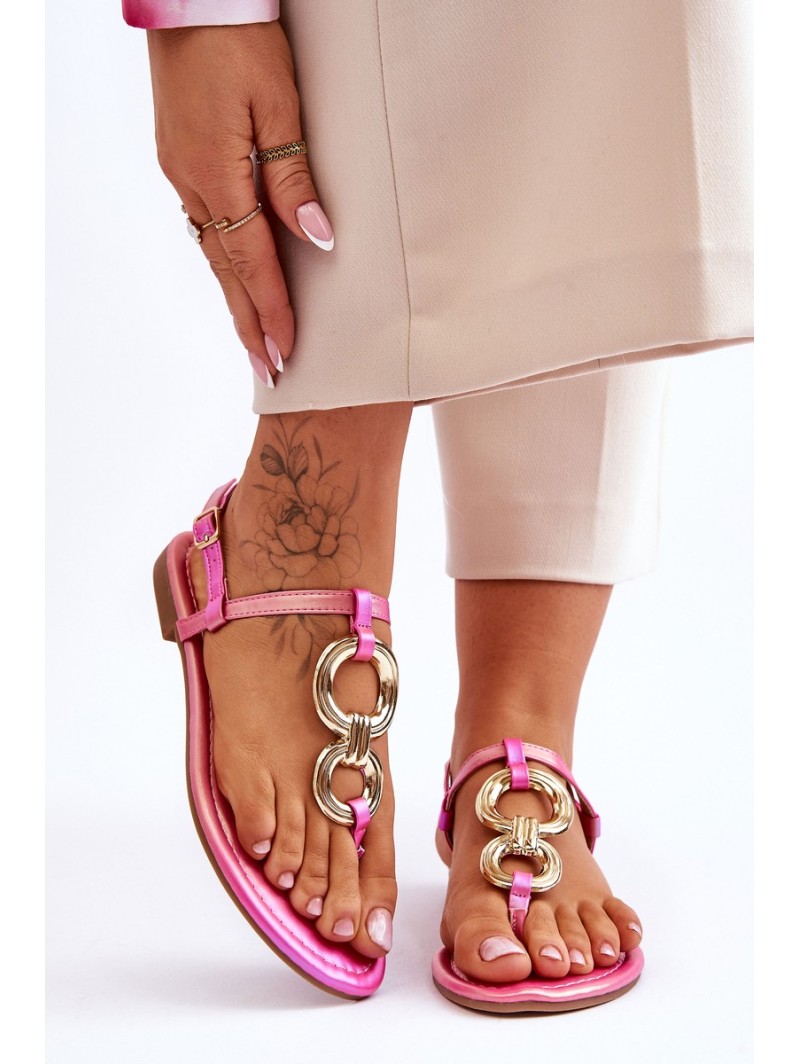 Leather Flat Heel Flip Flops Pink Keep Going