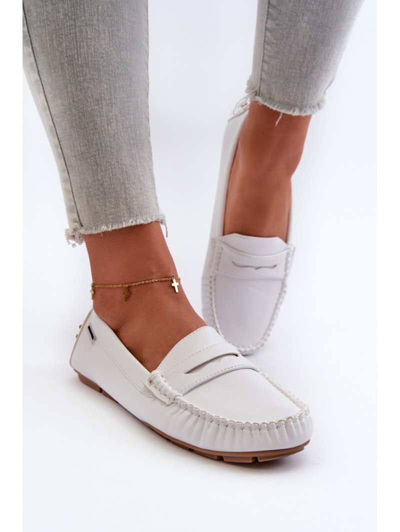 Women's White Faux Leather Moccasins Rerceria