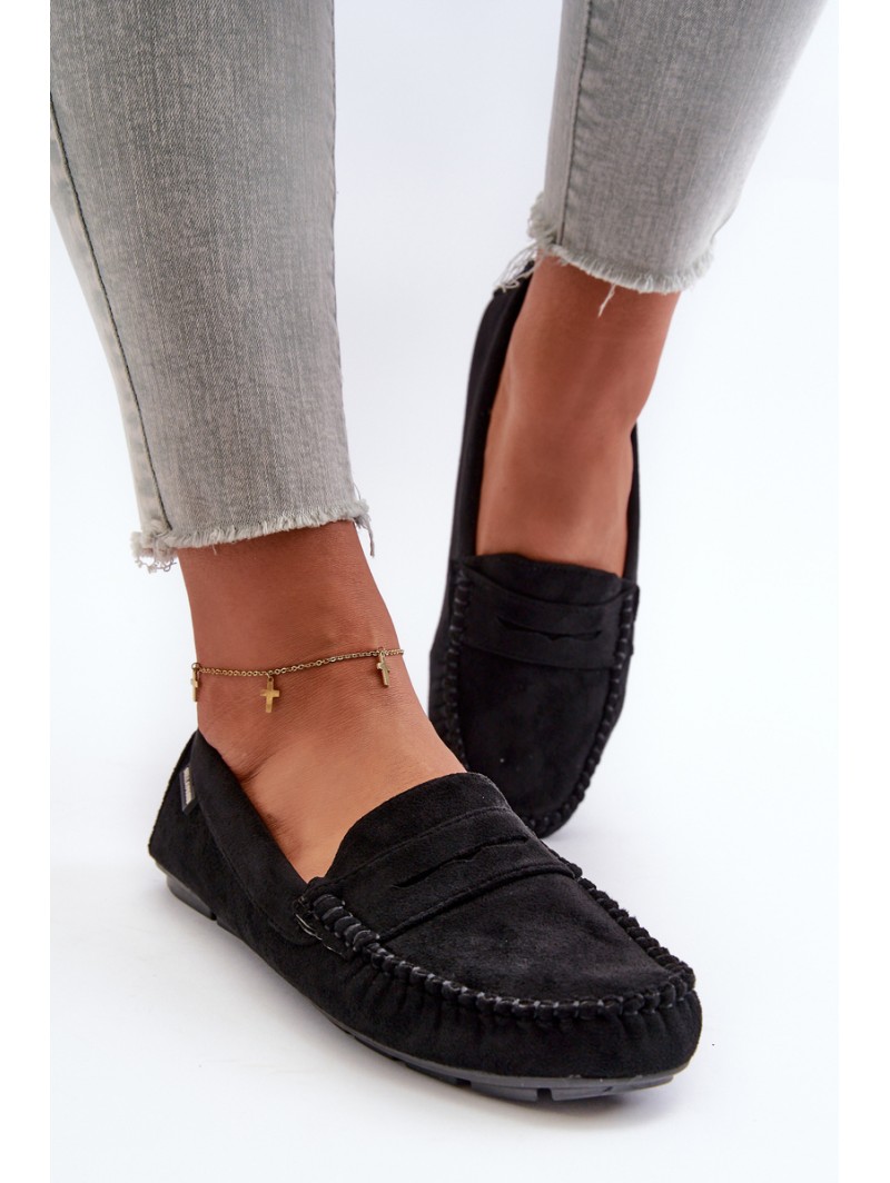 Women's Black Faux Suede Loafers Rerceria