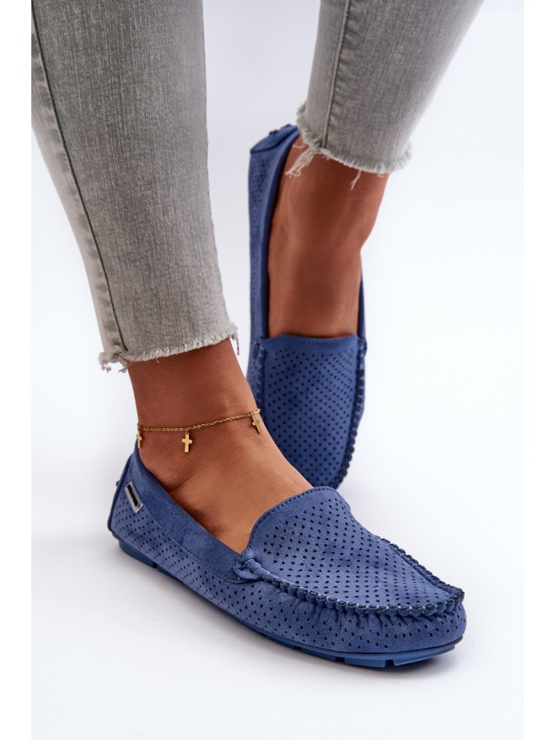 Women's Blue Perforated Moccasins Rasirna