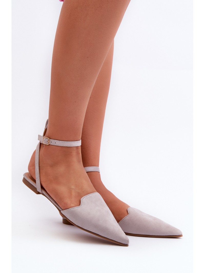 Tied Ballerina Flats Eco Suede With Pointed Toes Grey Ellesara