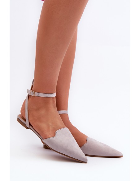 Tied Ballerina Flats Eco Suede With Pointed Toes Grey Ellesara