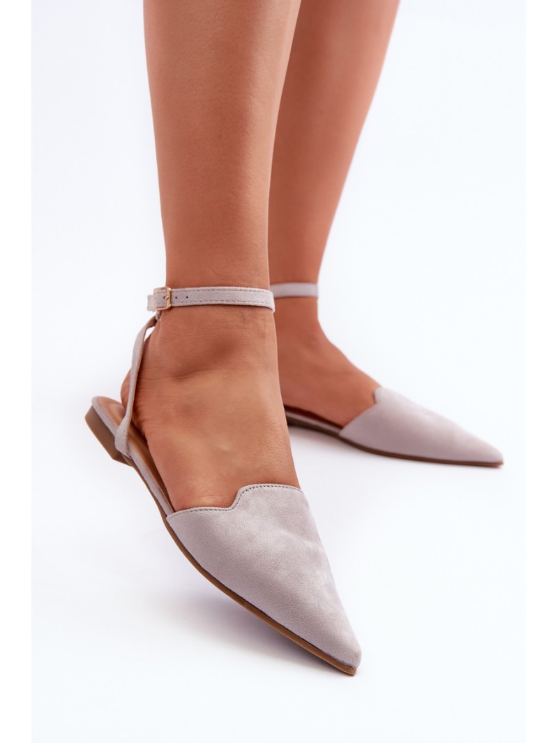 Tied Ballerina Flats Eco Suede With Pointed Toes Grey Ellesara