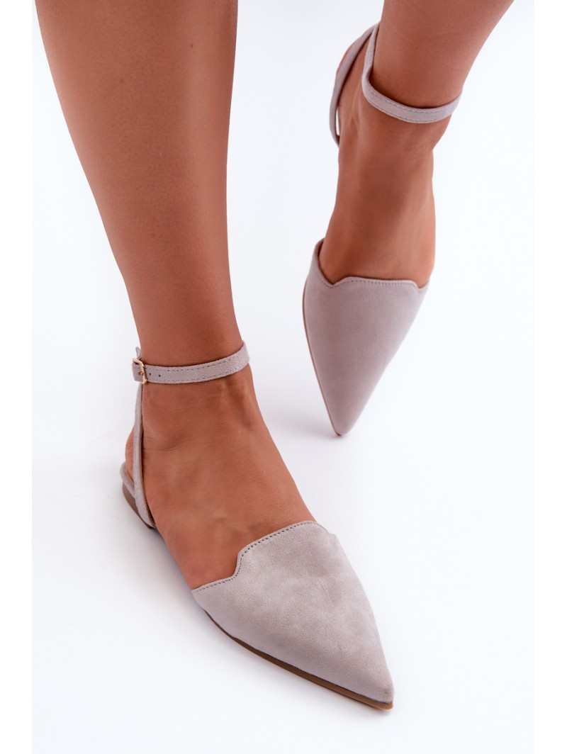 Tied Ballerina Flats Eco Suede With Pointed Toes Grey Ellesara