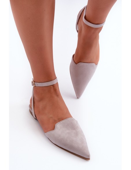 Tied Ballerina Flats Eco Suede With Pointed Toes Grey Ellesara