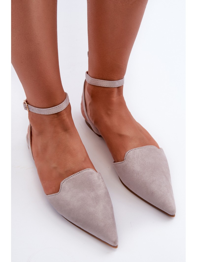 Tied Ballerina Flats Eco Suede With Pointed Toes Grey Ellesara