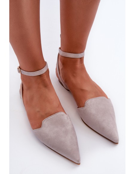 Tied Ballerina Flats Eco Suede With Pointed Toes Grey Ellesara