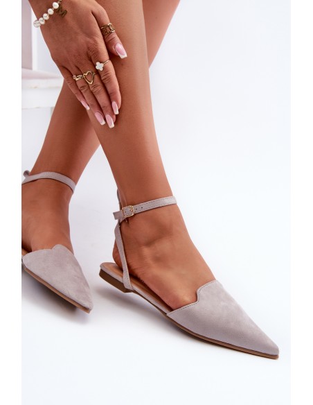Tied Ballerina Flats Eco Suede With Pointed Toes Grey Ellesara