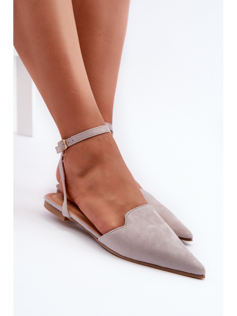 Tied Ballerina Flats Eco Suede With Pointed Toes Grey Ellesara