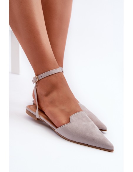Tied Ballerina Flats Eco Suede With Pointed Toes Grey Ellesara