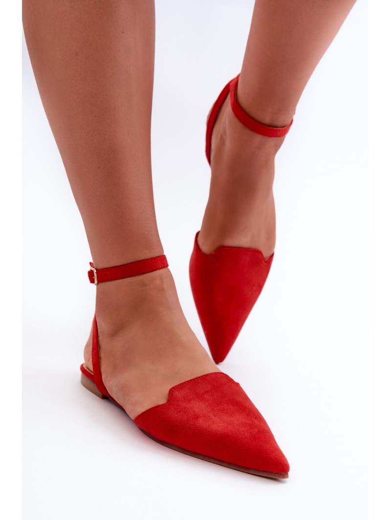 Lace-up ballerina flats in red faux suede with pointed toes Ellesara